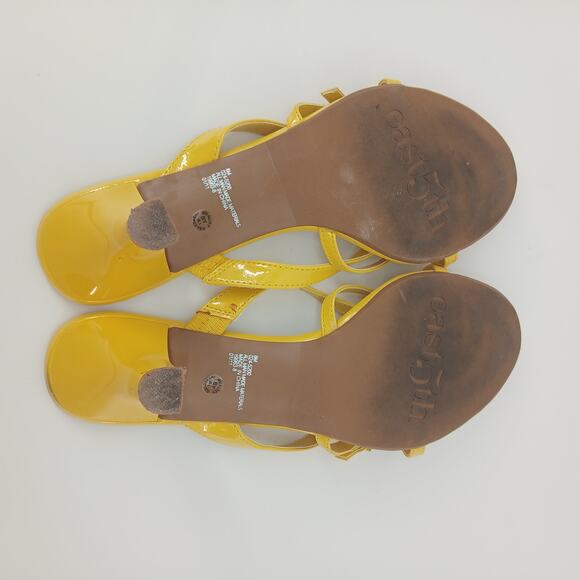East 5th Yellow Patent Y2K Strappy Heel Sandals Womens 8M Preppy Chic Bold Retro - Picture 8 of 9